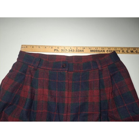 Vtg Sag Harbor Red & Navy Plaid Pleated Wool Blend Shorts Size 14 Lined Womens - Picture 8 of 10
